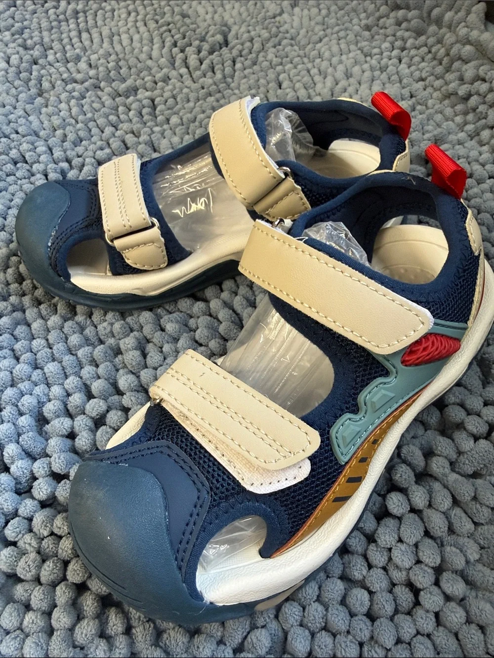 Kids Navy and Cream Closed-Toe Sport Sandals with Multi-Accent Details
